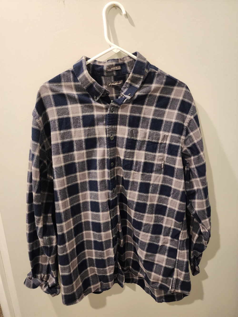 Eddie Bauer Navy and Gray Plaid Button-Down Shirt - TXL